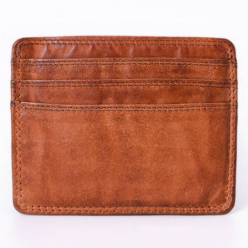Spaghetti Western Swc451Cg Card-Holder Vintage Handmade Drum Dyed Genuine European Cowhide Leather Women Bag Western Handbag Purse